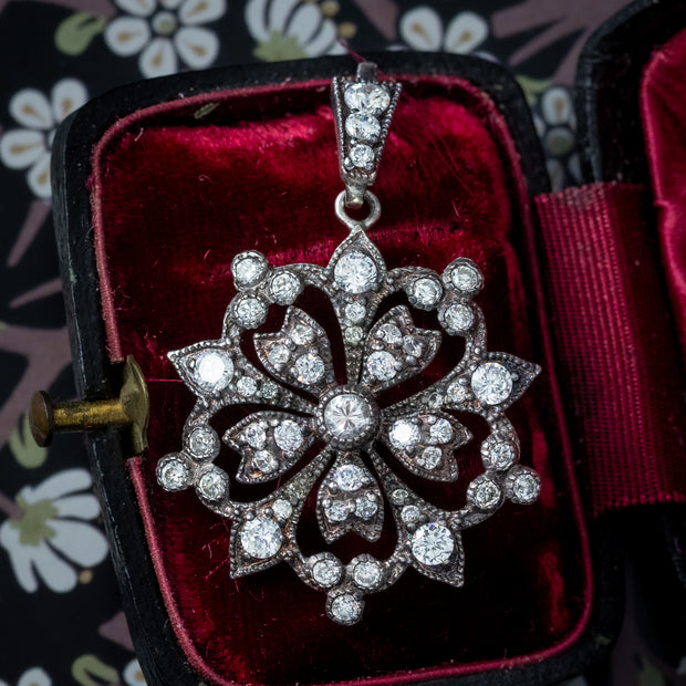 Edwardian Style CZ Flower Pendant Sterling Silver