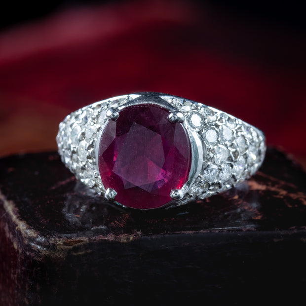 Vintage Ruby Diamond Boule Ring 3ct Ruby Dated 1982