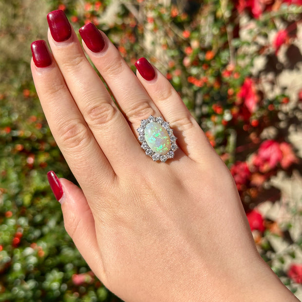 Edwardian Style Opal Diamond Cocktail Ring 10ct Opal