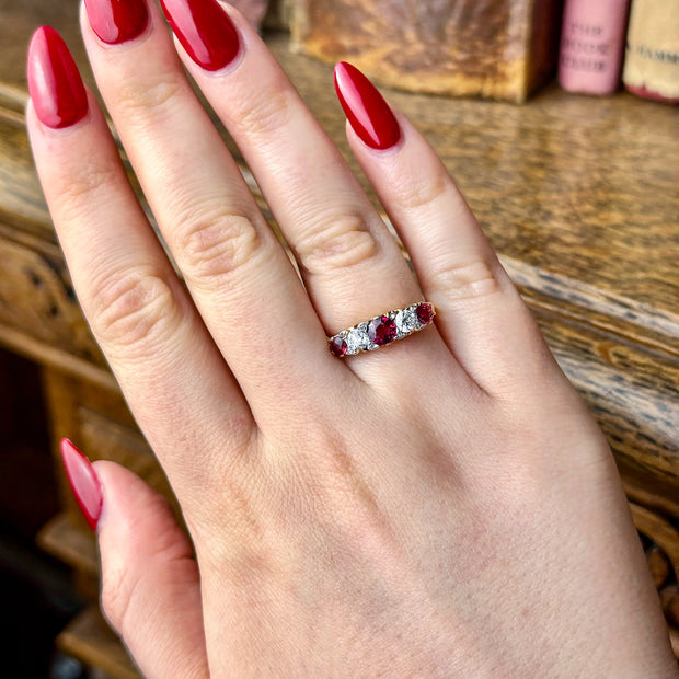 Antique Edwardian Ruby Diamond Bangle 18ct Gold Dated 1903