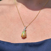 Edwardian Style Opal Diamond Pendant 18ct Gold 5.46ct Opal
