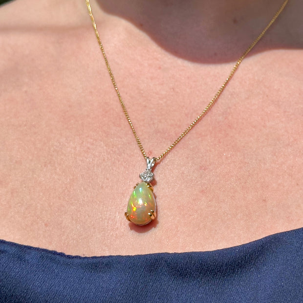 Edwardian Style Opal Diamond Pendant 18ct Gold 5.46ct Opal