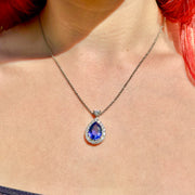 Edwardian Style Tanzanite Diamond Teardrop Pendant Necklace 8ct Tanzanite