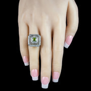 Art Deco Peridot Diamond Cluster Cocktail Ring