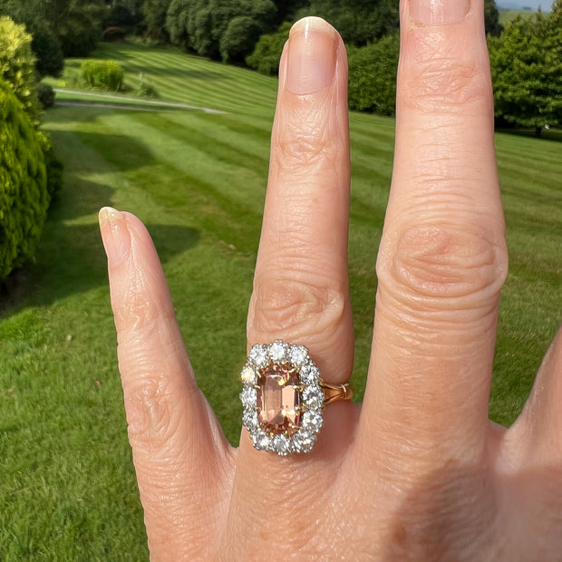 Vintage Orange Topaz Diamond Cluster Ring 2.6ct Topaz