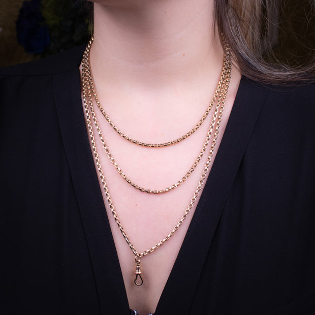 Antique Victorian Guard Chain 9ct Gold 62 Inch