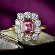 Art Deco Sapphire Diamond Cluster Ring 1.2ct Pink Sapphire