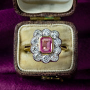 Art Deco Sapphire Diamond Cluster Ring 1.2ct Pink Sapphire