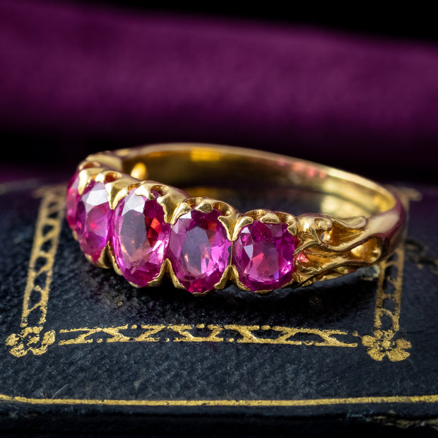 Antique Victorian Pink Sapphire Five Stone Ring 1.75ct Total