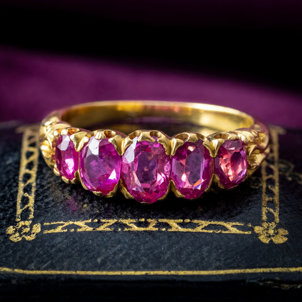 Antique Victorian Pink Sapphire Five Stone Ring 1.75ct Total