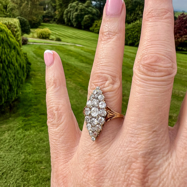 Antique Victorian Diamond Navette Cluster Ring 2.75ct Total