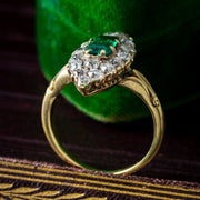Antique Victorian Emerald Diamond Navette Cluster Ring 0.50ct Emerald 