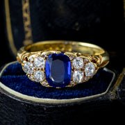 Antique Edwardian Sapphire Diamond Ring 1.3ct Blue Sapphire Dated 1903
