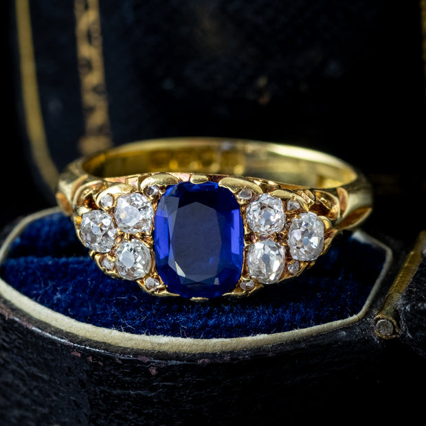 Antique Edwardian Sapphire Diamond Ring 1.3ct Blue Sapphire Dated 1903