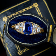 Antique Edwardian Sapphire Diamond Ring 1.3ct Blue Sapphire Dated 1903