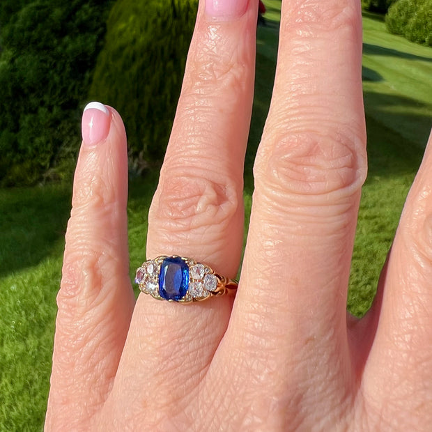 Antique Edwardian Sapphire Diamond Ring 1.3ct Blue Sapphire Dated 1903