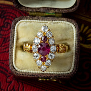 Antique Victorian Ruby Diamond Navette Cluster Ring 