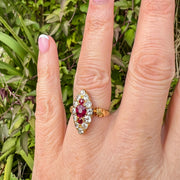 Antique Victorian Ruby Diamond Navette Cluster Ring