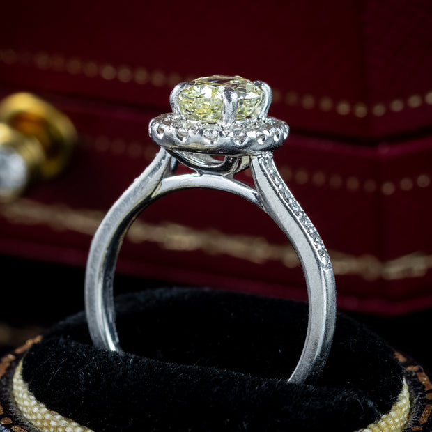 Vintage Yellow Fancy Diamond Cluster Ring 1.3ct Total With Cert