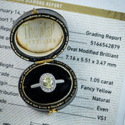 Vintage Yellow Fancy Diamond Cluster Ring 1.3ct Total With Cert