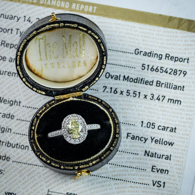 Vintage Yellow Fancy Diamond Cluster Ring 1.3ct Total With Cert