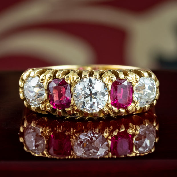 Antique Victorian Ruby Diamond Ring 1.55ct Diamond 