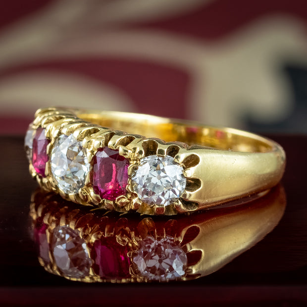 Antique Victorian Ruby Diamond Ring 1.55ct Diamond 