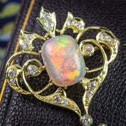Antique Victorian Opal Diamond Brooch Pendant 15ct Gold With Box
