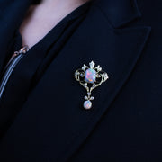 Antique Victorian Opal Diamond Brooch Pendant 15ct Gold With Box
