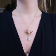 Antique Victorian Opal Diamond Brooch Pendant 15ct Gold With Box