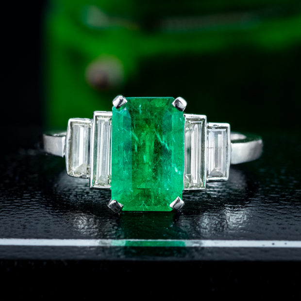 Antique Art Deco Emerald Diamond Ring 1.8ct Emerald