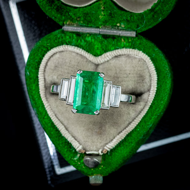 Antique Art Deco Emerald Diamond Ring 1.8ct Emerald