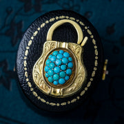 Antique Victorian Etruscan Turquoise Padlock Pendant 15ct Gold 