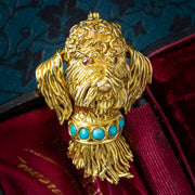 Vintage Poodle Dog Brooch 18ct Gold Turquoise Collar Ruby Eyes