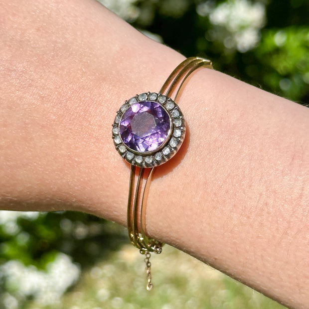 Antique Victorian Amethyst Diamond Bangle 15ct Gold