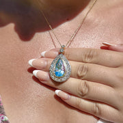 Edwardian Style Aquamarine Diamond Pendant Necklace 7Ct Aqua