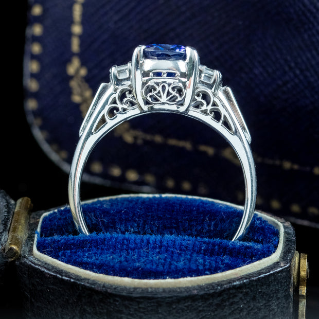 Edwardian Style Sapphire Diamond Trilogy Ring 1.65ct Sapphire