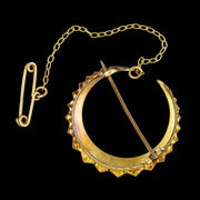 Antique Victorian Pearl Crescent Moon Brooch 18ct Gold