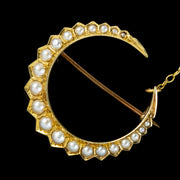 Antique Victorian Pearl Crescent Moon Brooch 18ct Gold