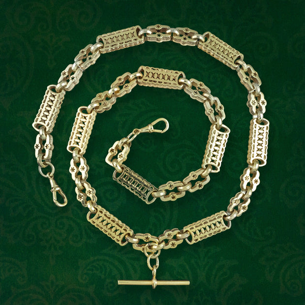 Victorian Style Albert Chain Necklace Silver 18ct Gold Gilt 24 Inch