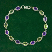 Edwardian Style Amethyst Peridot Bracelet 9ct Gold