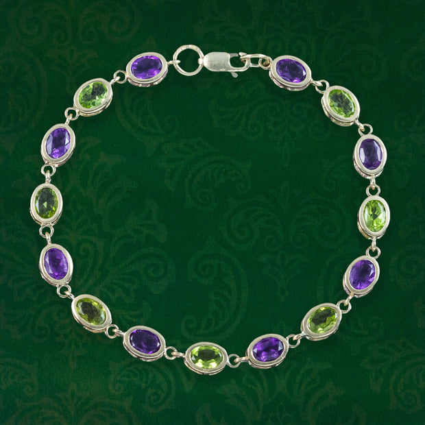 Edwardian Style Amethyst Peridot Bracelet 9ct Gold