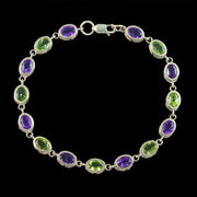 Edwardian Style Amethyst Peridot Bracelet 9ct Gold