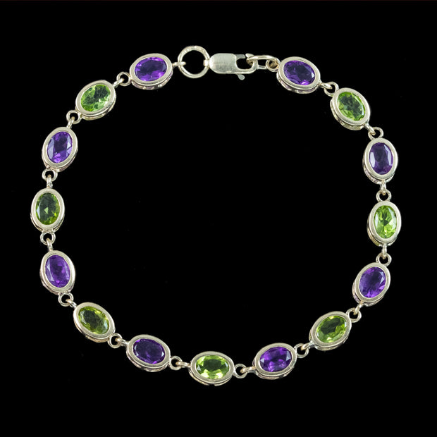 Edwardian Style Amethyst Peridot Bracelet 9ct Gold