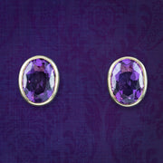 Edwardian Style Amethyst Stud Earrings 9ct Gold 