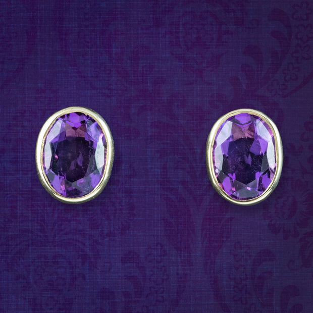 Edwardian Style Amethyst Stud Earrings 9ct Gold 