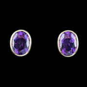 Edwardian Style Amethyst Stud Earrings 9ct Gold 
