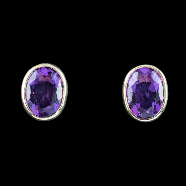 Edwardian Style Amethyst Stud Earrings 9ct Gold 