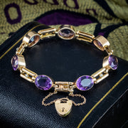 Antique Art Deco Amethyst Pearl Bracelet 9ct Gold With Heart Padlock