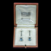 Antique Art Deco Aquamarine Pearl Drop Earrings With Box 